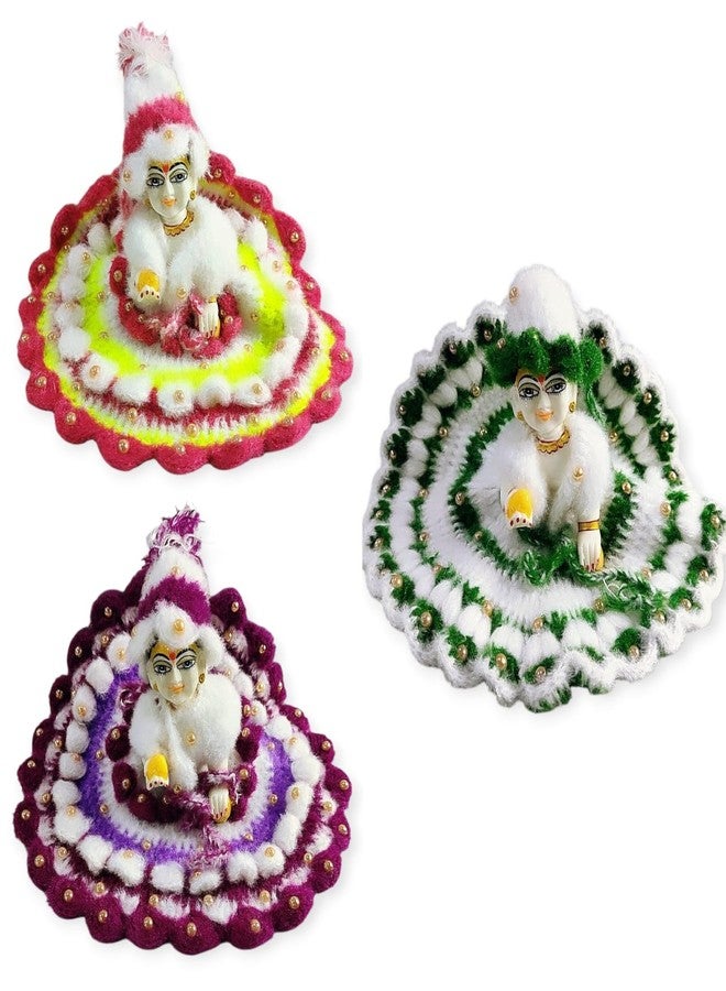 Partish Laddu Gopal Woollen Heavy Dress with Moti Work (Pack of 3) l Ladoo Gopal Dress l Kanha Ji | Thakur Ji Warm Dress with Cap (Size 1) - Image 3